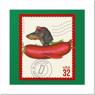 Funny Dachshund Doxie Dog flying a cute hotdog plane Posters and Art